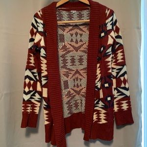 Aztec print open front cardigan